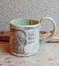 Call your Mum, handpainted ceramic pottery cup, stoneware handmade vintage
