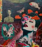 Abstract Female Portrait Fish Wolf & Butterfly Surreal Dreamlike Landscape Art