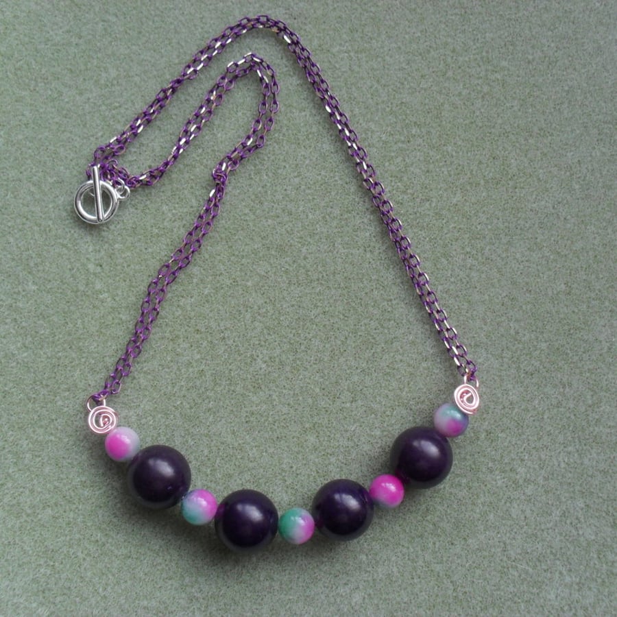 Purple and Pink Semi Precious Gemstone Bar Necklace