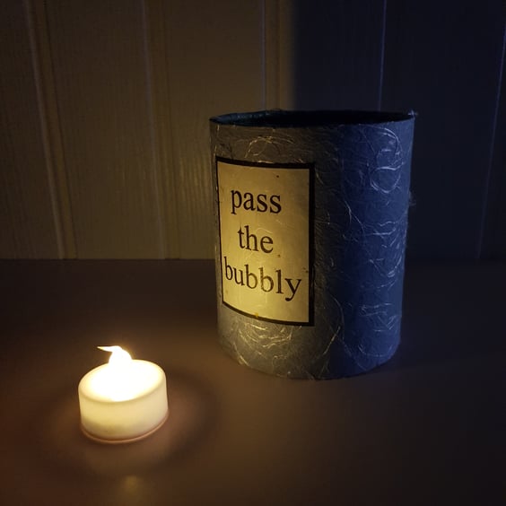 "Pass the Bubbly" lantern with LED candle