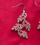 Handmade Pink Beaded Leaf Earrings - Delicate Drop Earrings  - Image 3