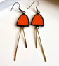 Persimmon orange stained glass dangles with hammered brass, festive jewellery - Image 6