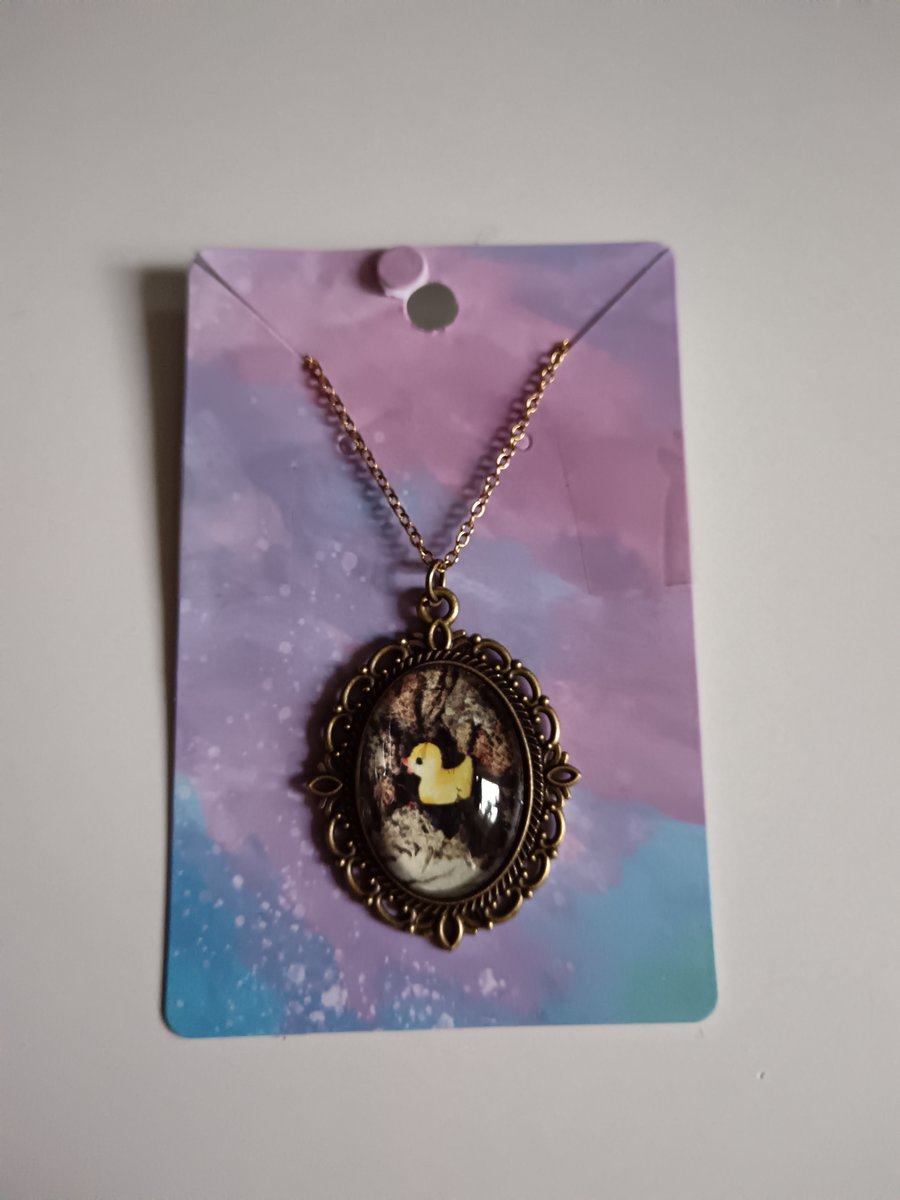 Duck themed photography bronze filigree pendant necklace