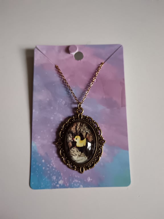 Duck themed photography bronze filigree pendant necklace