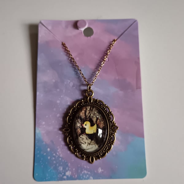 Duck themed photography bronze filigree pendant necklace