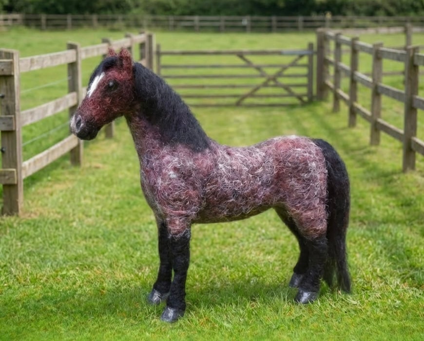 Handmade Needle Felted Bay Roan Horse 