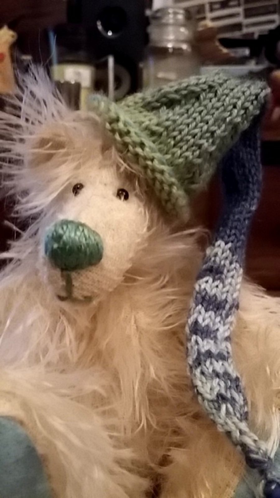 7inch Handmade Mohair Bear in a hat!