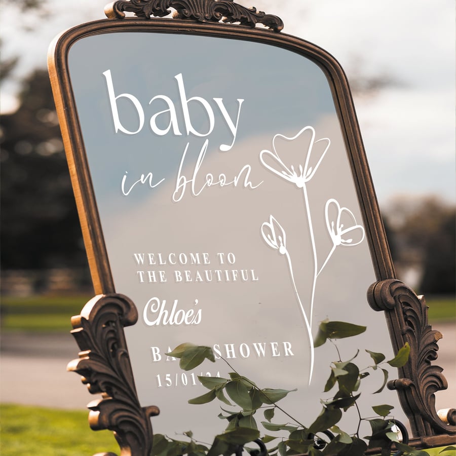 Baby In Bloom - Personalised Baby Shower Welcome Sticker Decal For DIY Sign