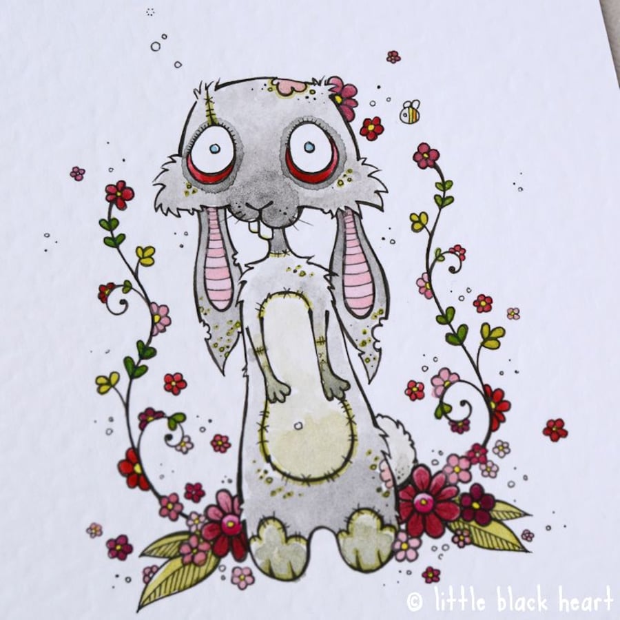 zombie easter bunny - original illustration (A6)