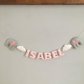 Felt Cloud & AnimalShape Baby Nursery Name Garland Banner