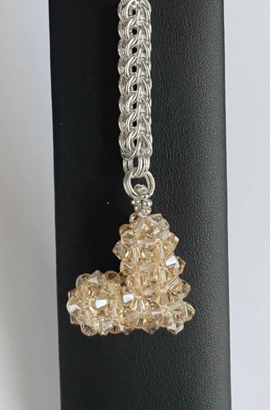 Handbag Charm, Golden Crystal Puffed Heart, with a Chainmaille Chain and Keyring