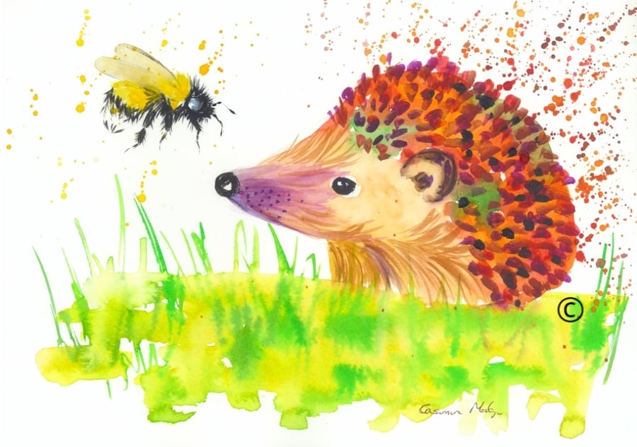 Hedgehog and Bee  Greeting card 5" x 7" 