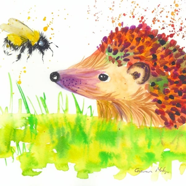 Hedgehog and Bee  Greeting card 5" x 7" 