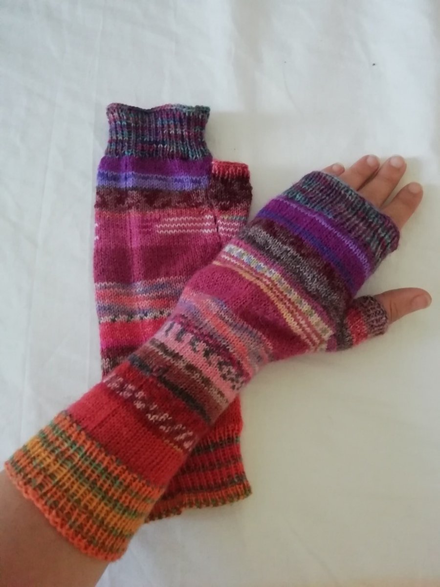 Hand knitted fingerless gloves - MULTICOLOURED