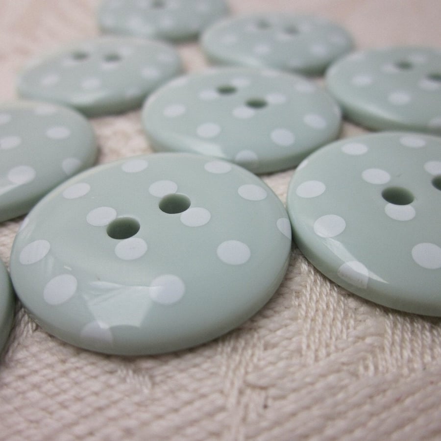 10 Sage Green Polkadot Buttons