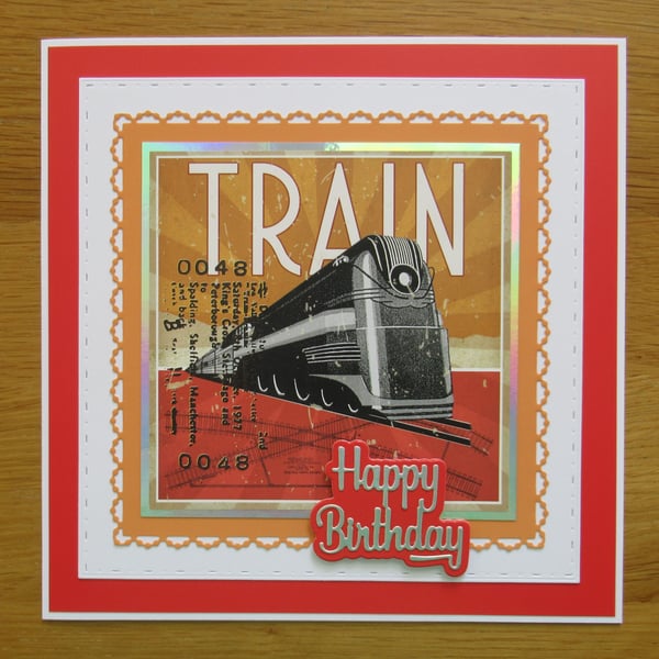 Retro Train - Large Birthday Card (19x19cm)