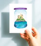 Castle Stalker in a jar, A6 giclée greetings card with recycled brown envelope