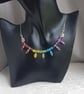Gorgeous Rainbow trio bead necklace - Silver tone chain