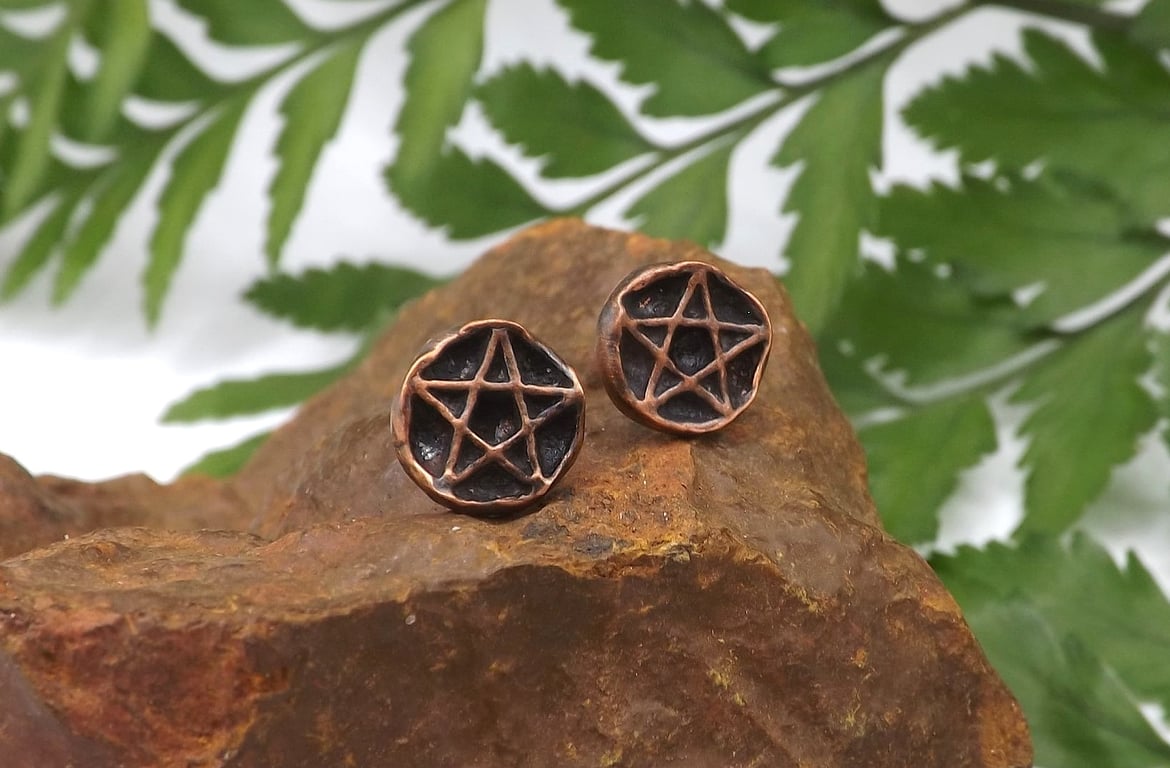 Recycled Copper Pentacle Stud Earrings.