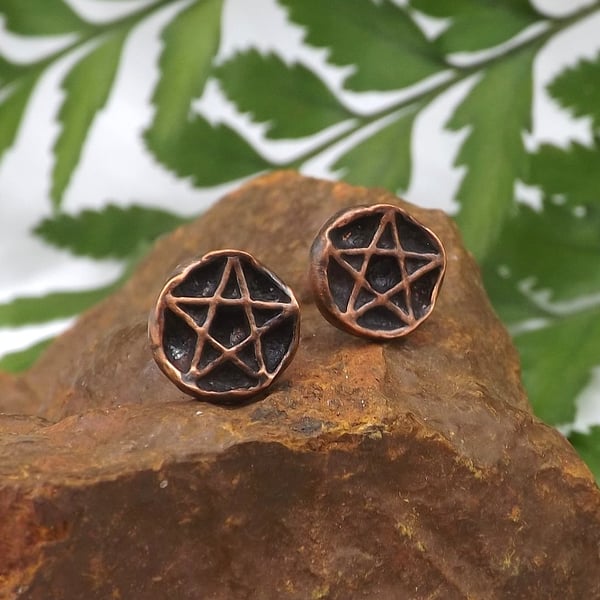 Recycled Copper Pentacle Stud Earrings.
