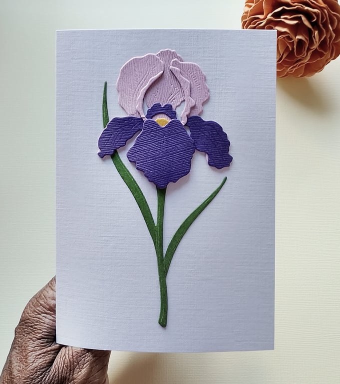 Purple Paper Iris - Flower Shop Moments, Blank Handmade Floral Card 