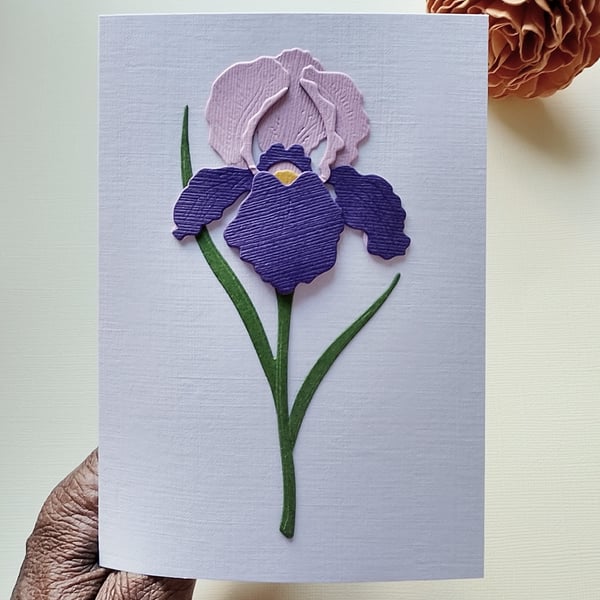 Purple Paper Iris - Flower Shop Moments, Blank Handmade Floral Card 