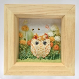 Shadow box frame square "Honey" the owl.