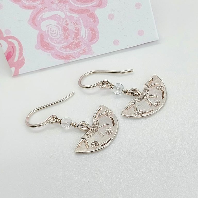 Topaz earrings floral stamped sterling silver drops November Birthstone