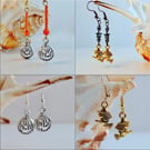 Halloween Set Of 4 Witch & Pumpkin Spooky Earrings, Value Pack, Includes UK P&P
