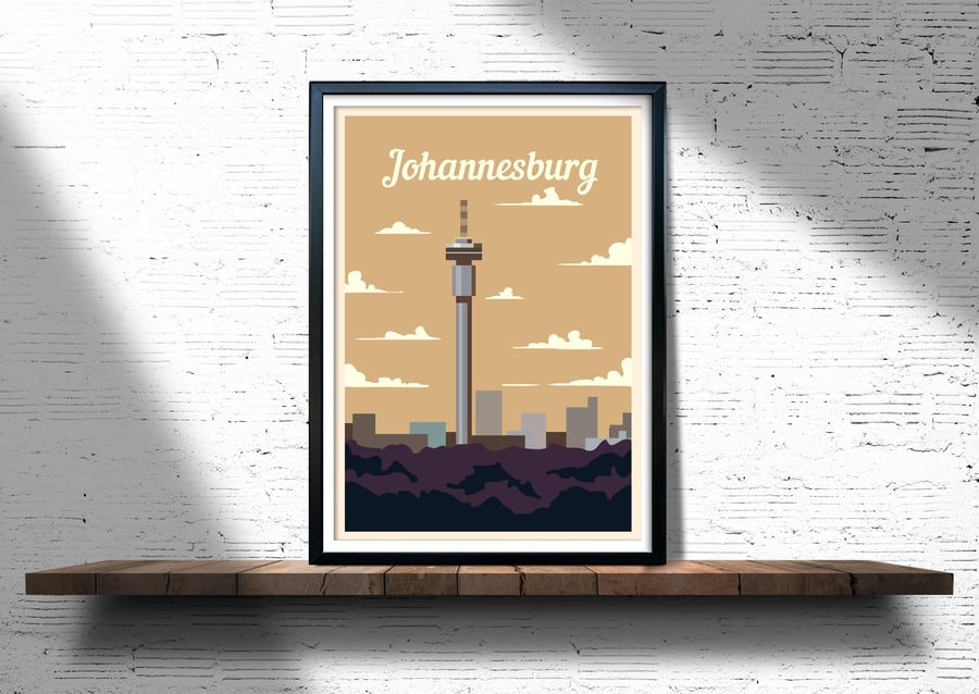 Johannesburg retro travel poster, Johannesburg print, South Africa travel poster