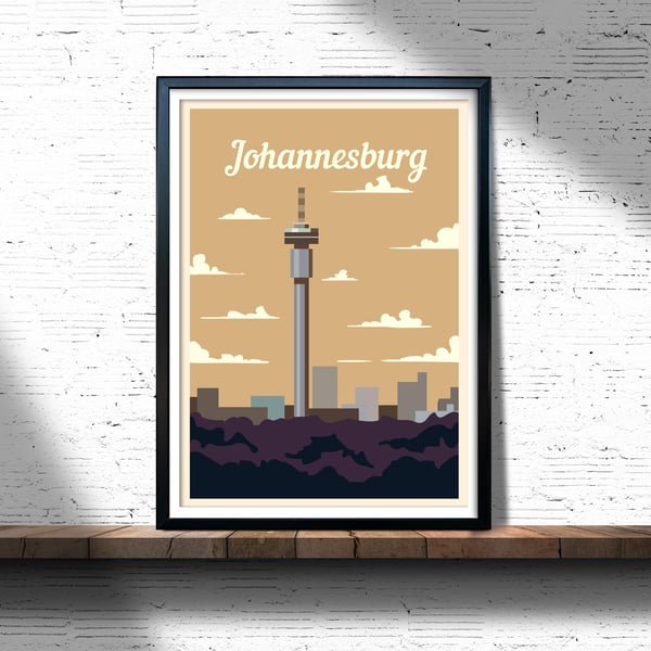 Johannesburg retro travel poster, Johannesburg print, South Africa travel poster