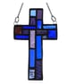 Cross Suncatcher Stained Glass Patchwork Blue Purple Handmade  - Image 3
