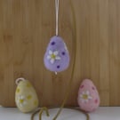 Set of three needle felted pastel floral easter egg hanging decorations 