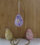 Set of three needle felted pastel floral easter egg hanging decorations 