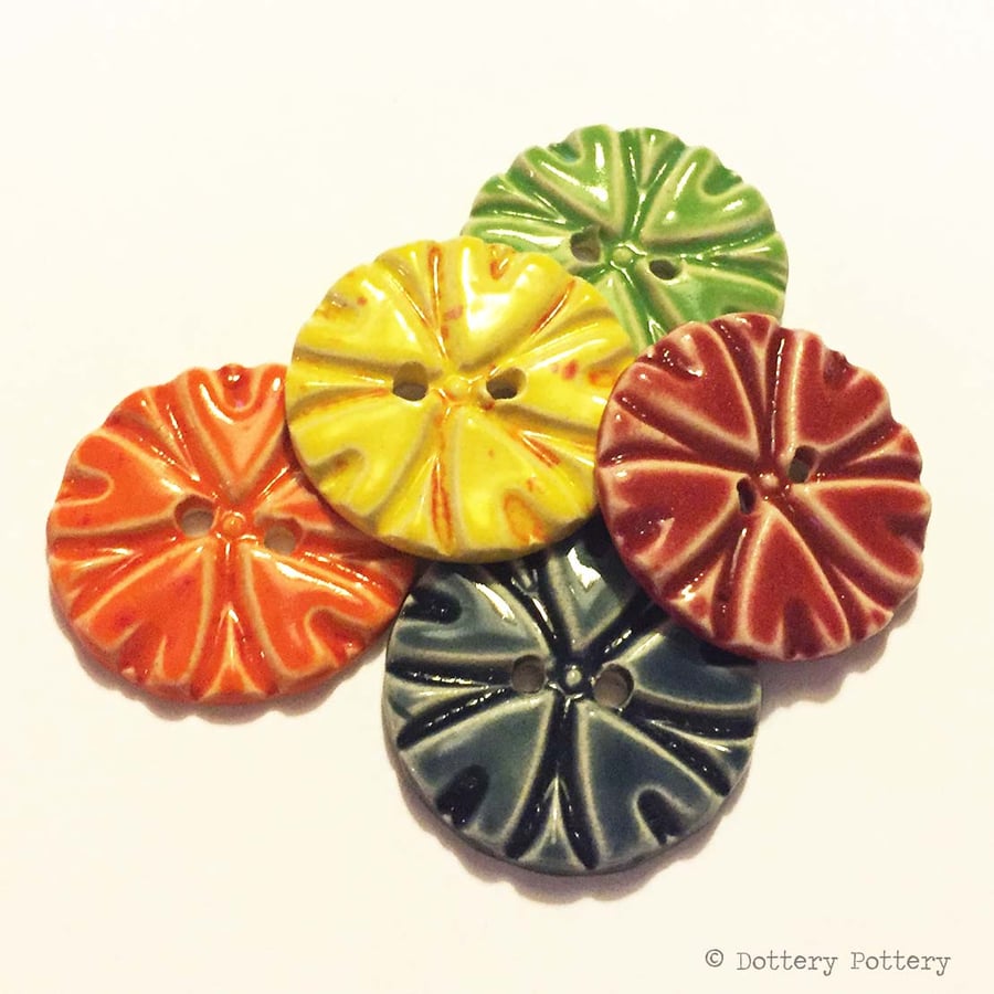 Pottery buttons Set of five large handmade ceramic buttons