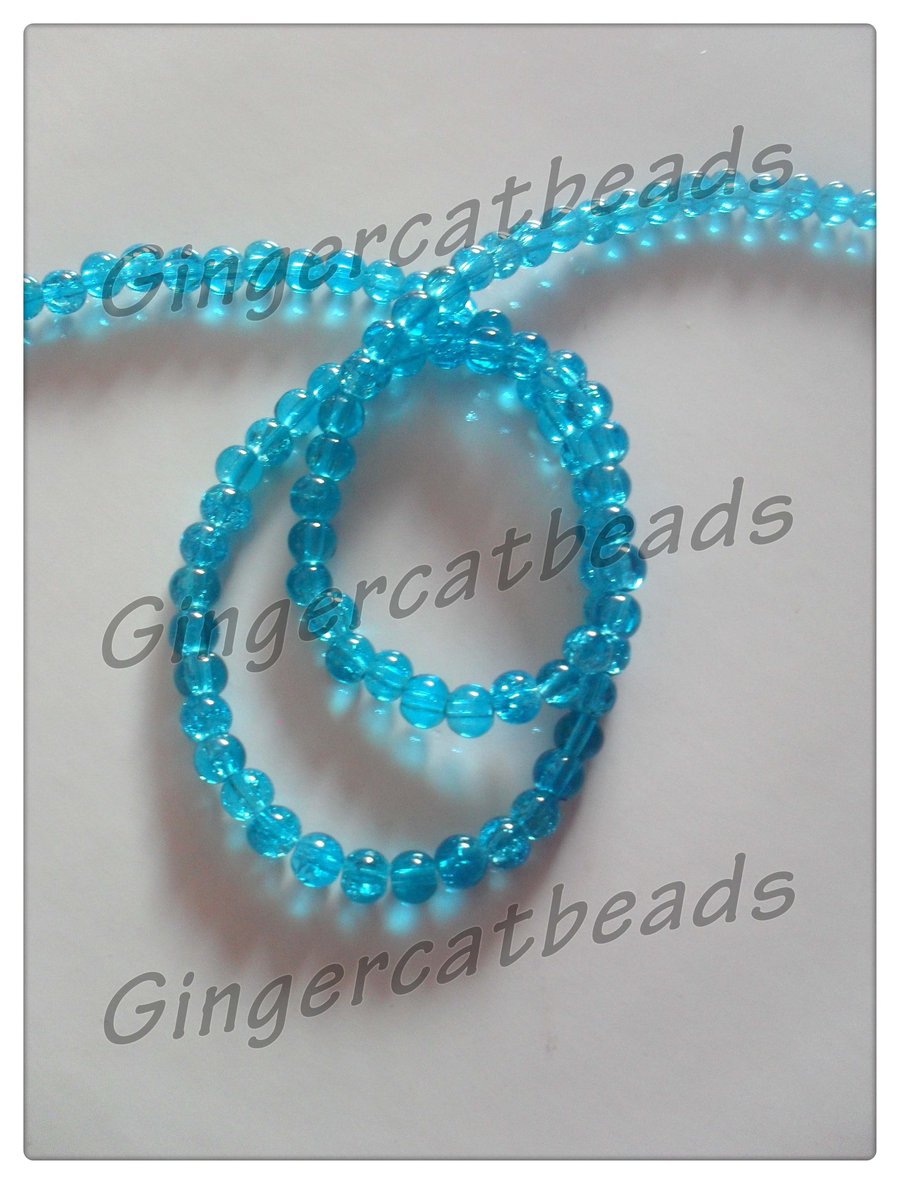 100 x Crackle Glass Beads - Round - 4mm - Bright Blue 