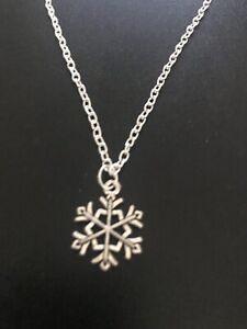 snowflake pendant necklace silver plated 18" curb chain