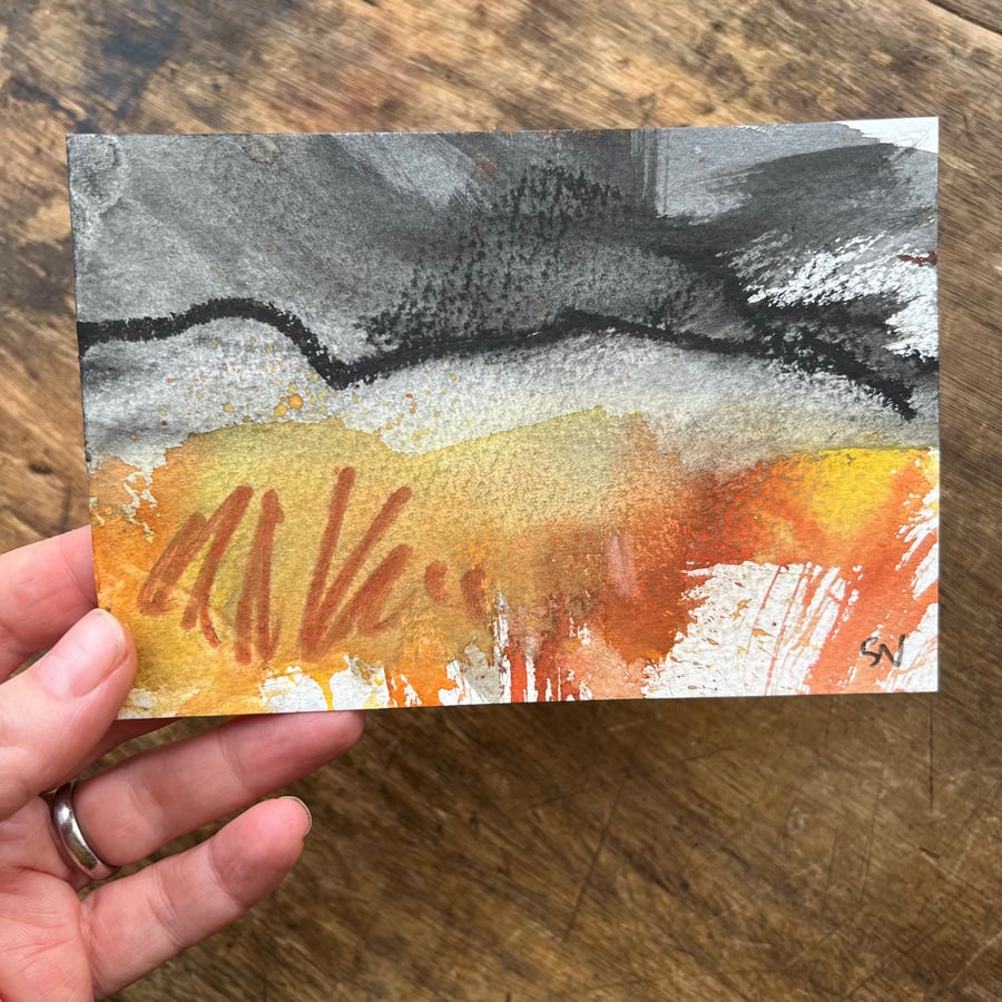 Autumn Moorland Postcard 3 - ORIGINAL mini Peak District Landscape painting