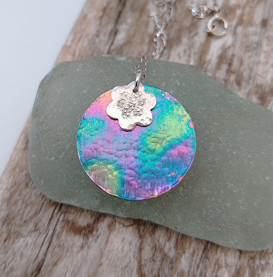 Titanium and Sterling Silver Flower Pendant (NKTTPDDC2) - UK Free Post     