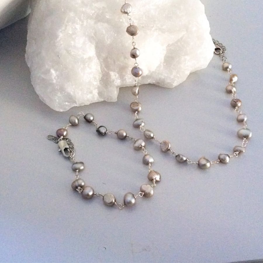 Rosary linked Pearl jewellery set -silver Pearl set 