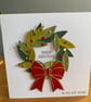 Handmade Traditional Christmas Wreath Card – Red & Gold Bow  - Image 1
