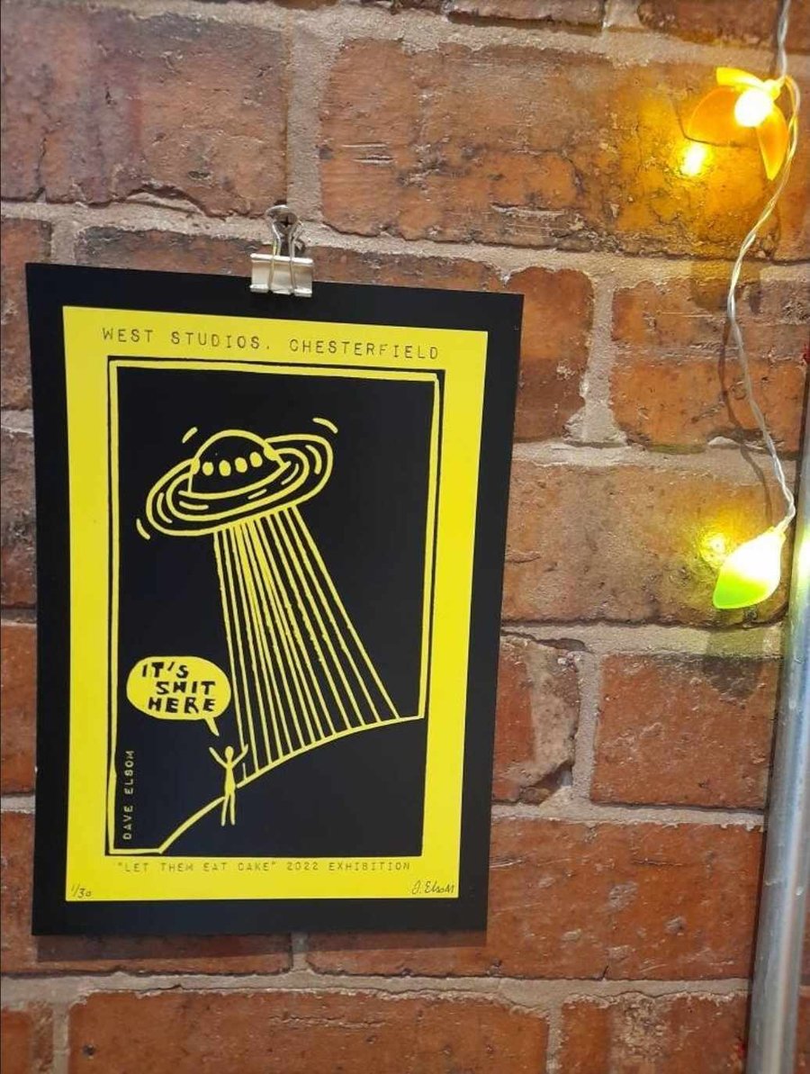 UFO A4 exhibition poster. It's Shit Here.