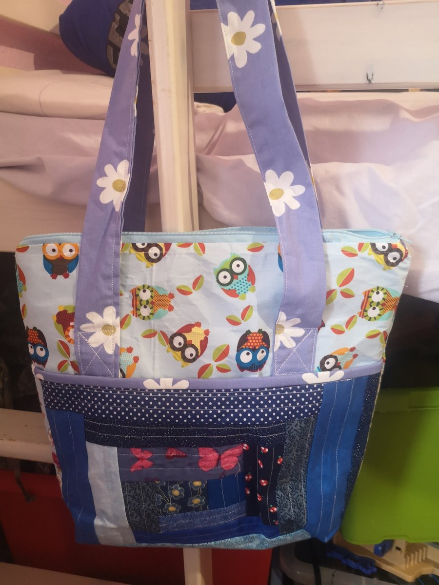 Homemade Blue Owl Tote bag