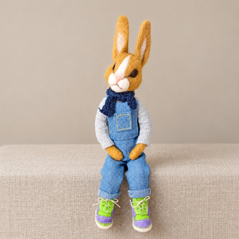 One of a Kind. Cheeky Dutch Rabbit in Dungerees. Art Doll.