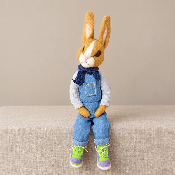 One of a Kind. Cheeky Dutch Rabbit in Dungerees. Art Doll.