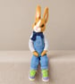 Cheeky Dutch Rabbit in Dungerees. Art Doll.