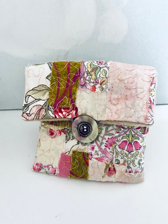 Pretty fabric pouch in pastel colours, make up purse