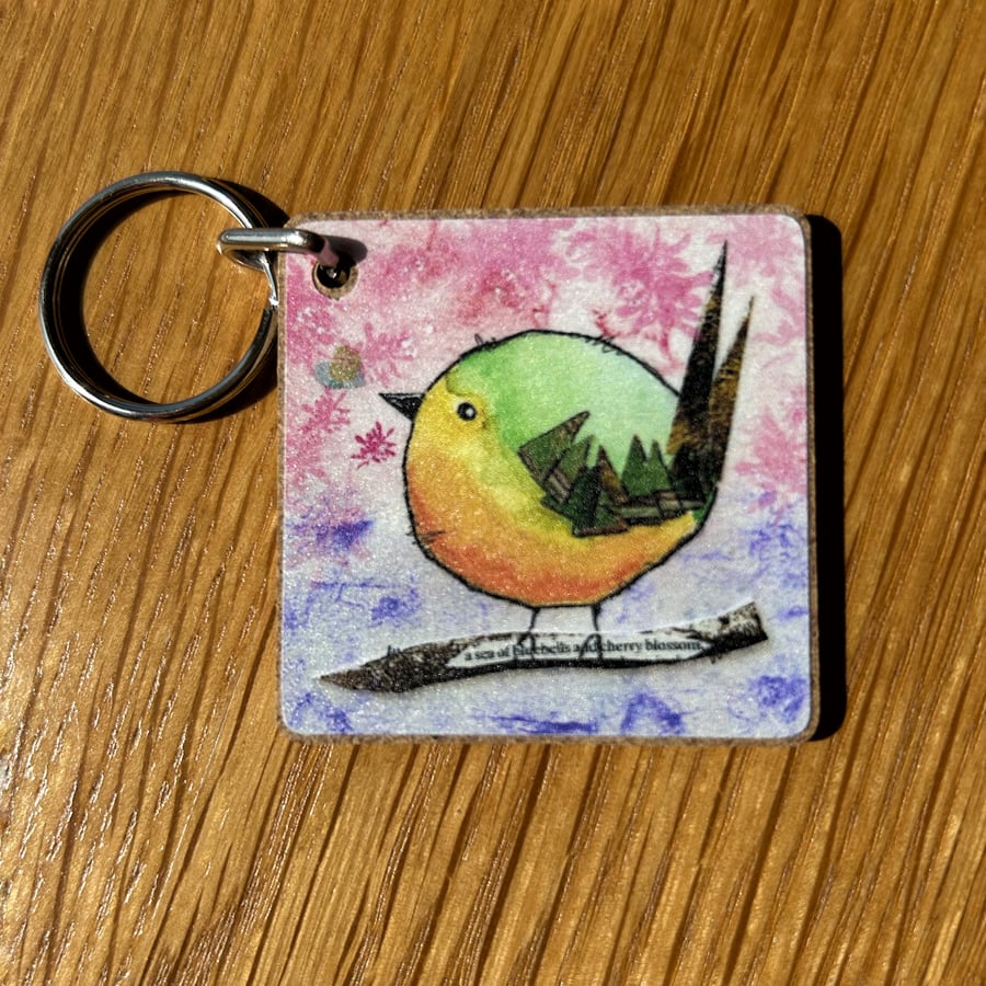‘A Sea of Bluebells and Cherry Blossom’ Key Ring