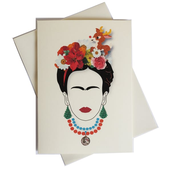 Christmas card - A vintage Christmas reindeer decoration on  Frida kahlo 