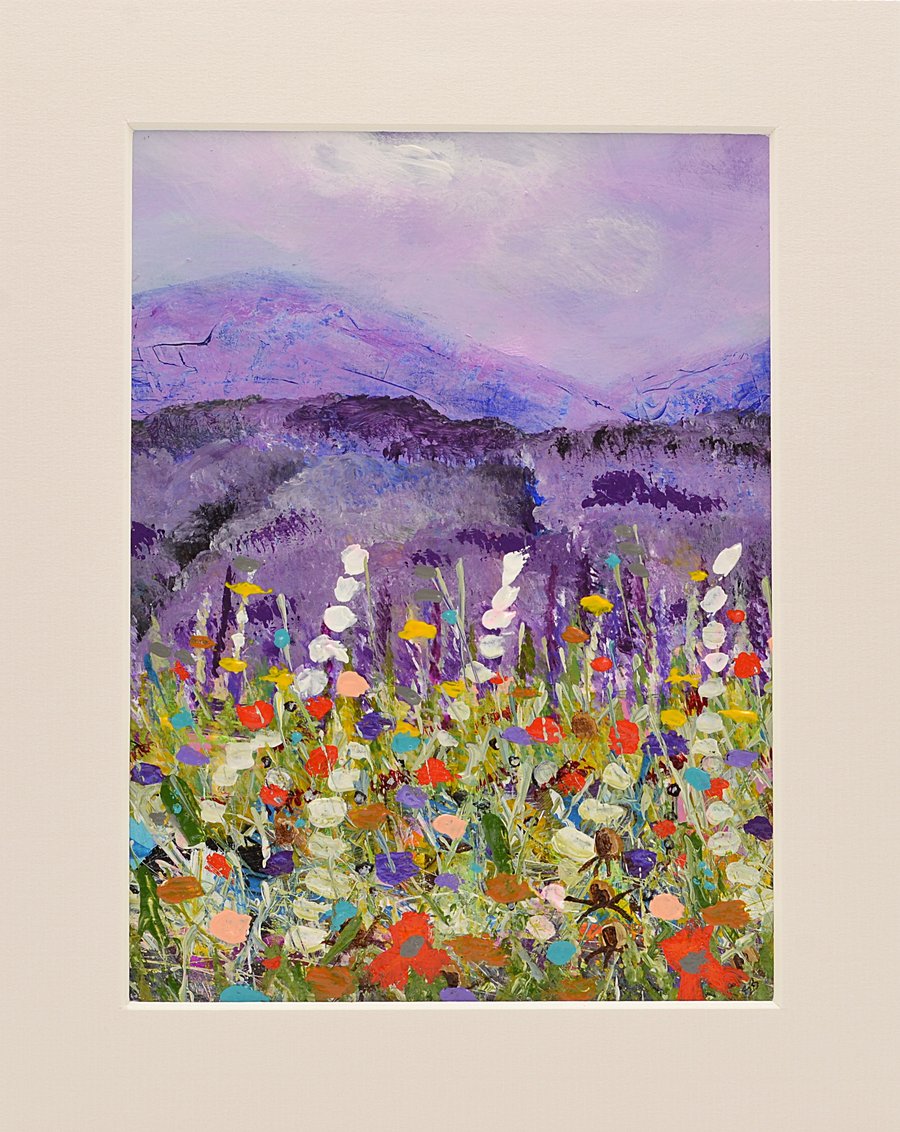 Original Painting of Scottish Purple Mountains. 10 x 8 inches.
